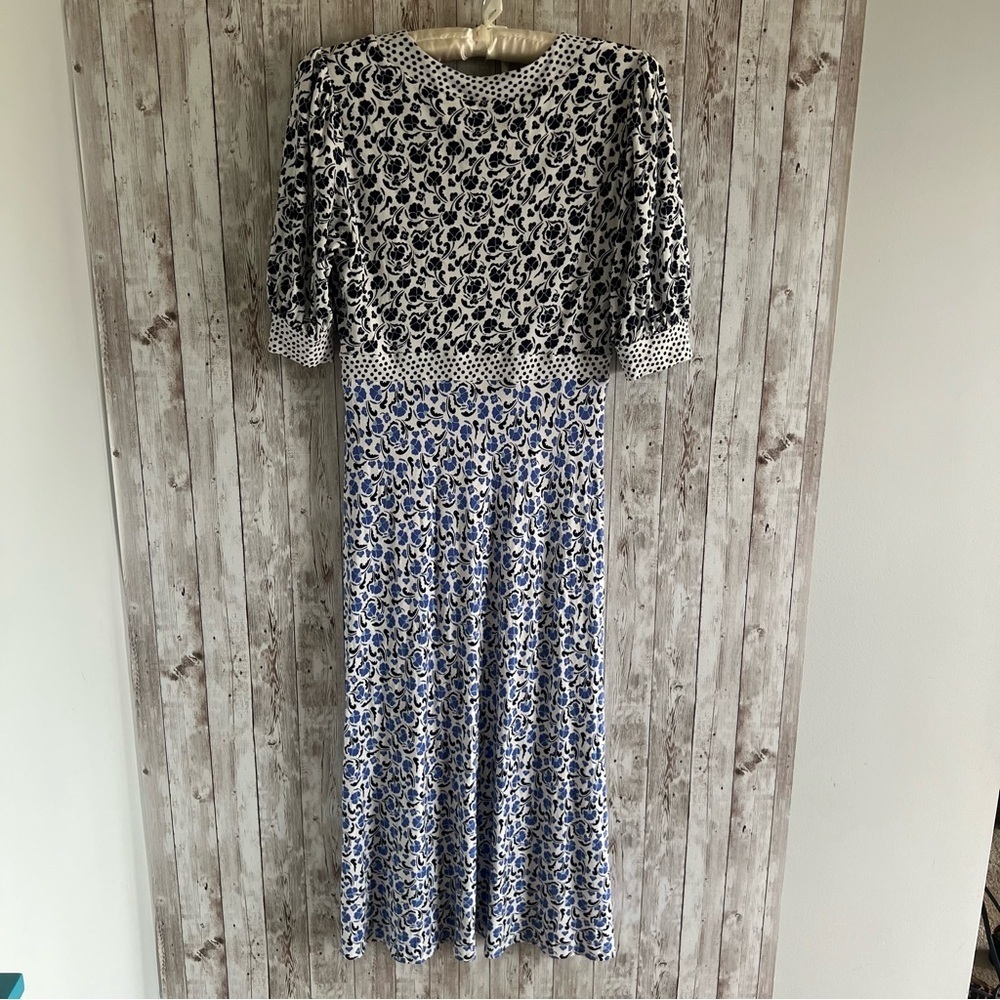 Boden Printed Blue White Maxi Dress 6 - Picture 4 of 5